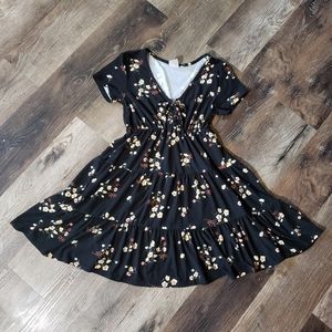 No Boundaries Black Soot floral tiered  babydoll flared sundress junior's XS